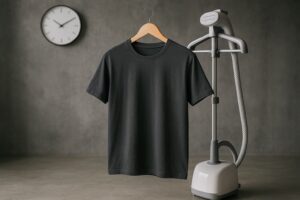 Färgstarka profilkläder hänger prydligt på en rad.